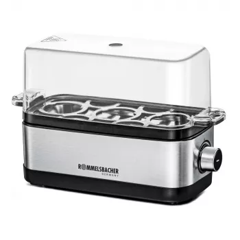 Eierkocher Rommelsbacher ER 300 — 3-Eier Edelstahl, 300 W, transparenter Deckel