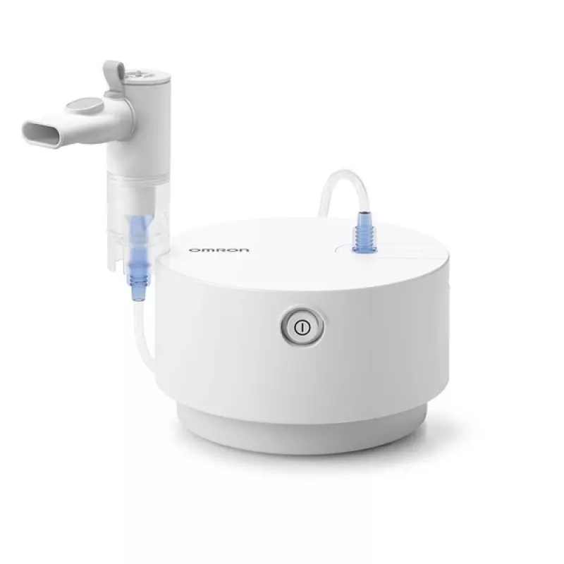 Tischvernebler Omron C28P mit 10 ml/min Kapazität, 2,65 µm Partikelgröße, weiß, Maße 265×195×143 mm