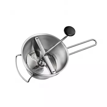 Food mill GEFU 89210 for vegetables and cheese, manual kitchen mill, stainless steel parts