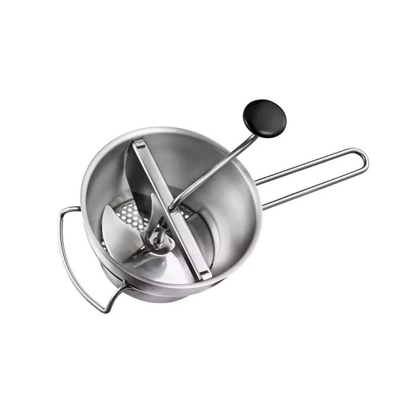 Food mill GEFU 89210 for vegetables and cheese, manual kitchen mill, stainless steel parts