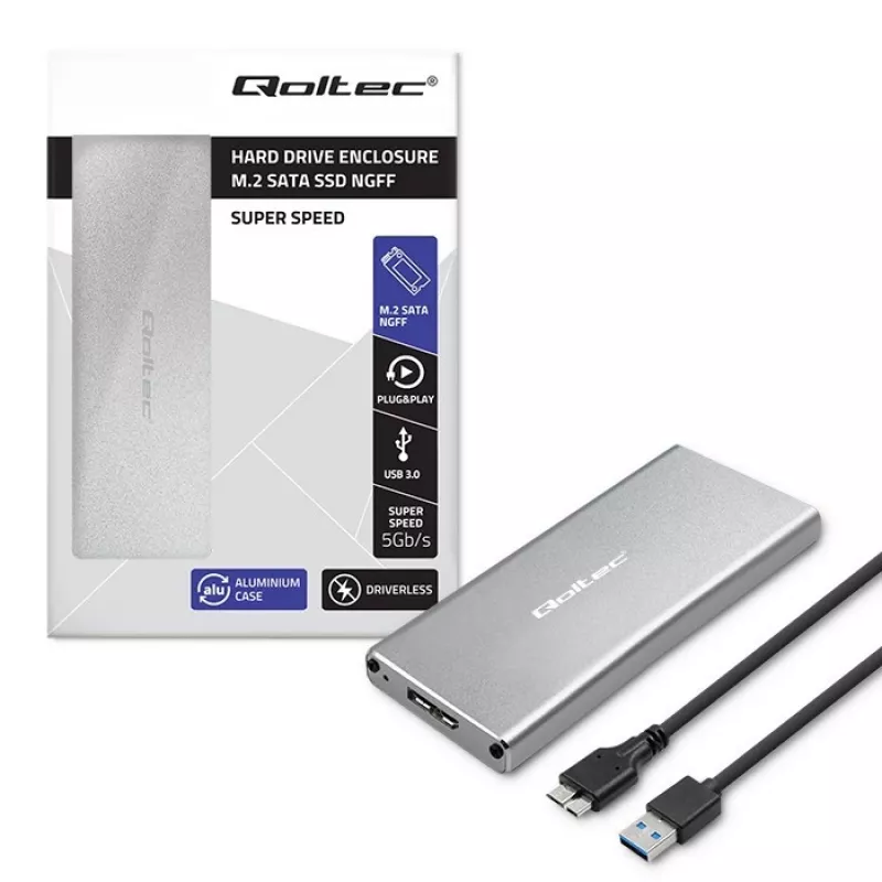 Aluminiumgehäuse QOLTEC 51833 für M.2 SSD, SATA auf USB 3.0, unterstützt bis zu 2 TB