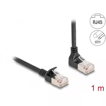 DeLOCK RJ45 Netzwerkkabel Cat.6A S/FTP schlank 90° nach oben abgewinkelt 1 m schwarz