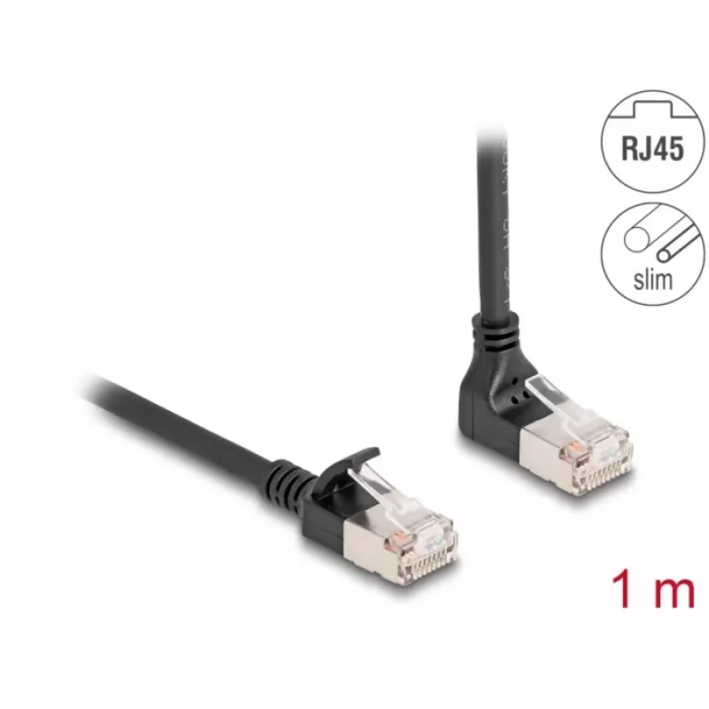 DeLOCK RJ45 Netzwerkkabel Cat.6A S/FTP schlank 90° nach oben abgewinkelt 1 m schwarz