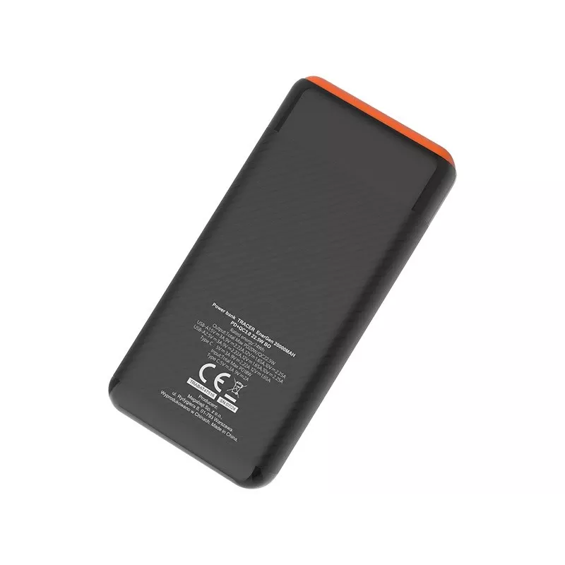 Tragbares Ladegerät TRACER EnerGen 20000 mAh, Power Delivery 20W, USB-C-Eingang, 2×USB-A-Ausgänge, Unterstützung für 3 Geräte, orange