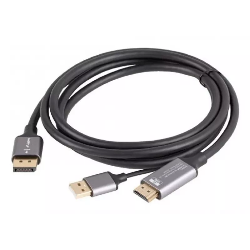 Lanberg CA-HDDP-20CU-0018-BK Videokabel-Adapter 1,8 m DisplayPort HDMI + USB Schwarz, Silber