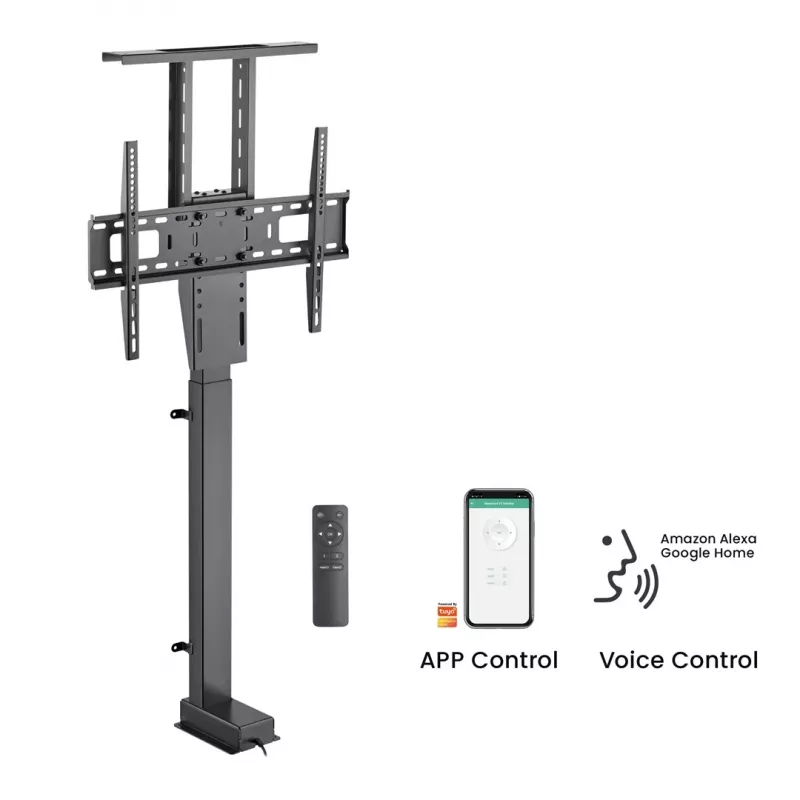 Maclean MC-866T Smart Motorisierter Elektrischer TV-Lift TUYA Mobile App Bodenständerhalterung Alexa Google Home 37''-80'' 60kg Schrank VESA (EU-Stecker)