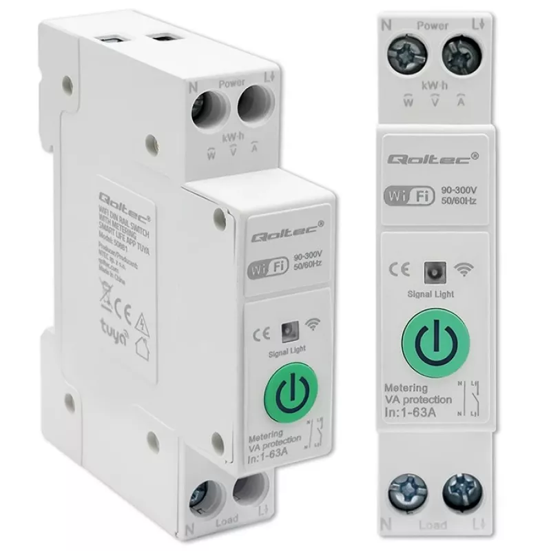 DIN-Schienen-WLAN-Relais QOLTEC 50881 — Netzumschaltrelais 63A für Elektroinstallationen
