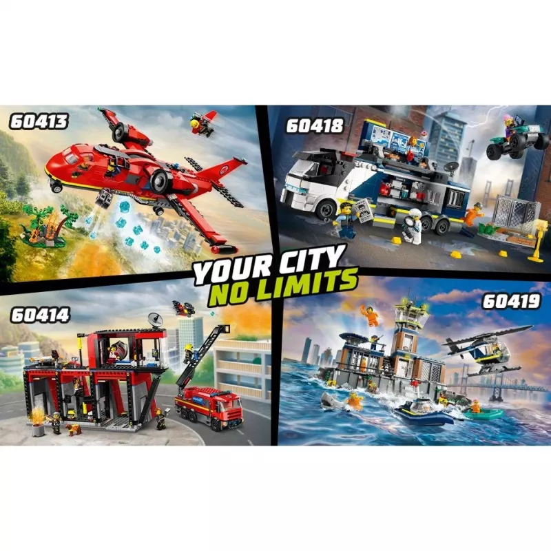 Konstruktionsspielzeug LEGO City Feuerwache mit Drehleiterfahrzeug 60414 — 843 Teile, 5 Minifiguren, 220×320×140 mm