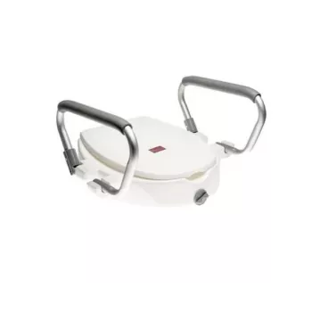 Toilettensitzerhöhung ANTAR AT51205 Erweiterung mit klappbaren Haltegriffen, 10 cm Sitzhöhe, Tragfähigkeit bis 180 kg, Breite zwischen den Haltegriffen 470 mm
