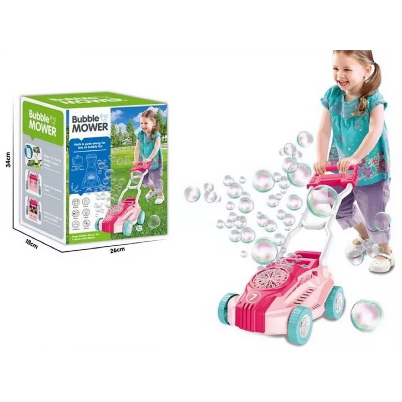 Schiebe-Rasenmäher-Spielzeug Madej Bubbles 012717 Pink — Kinder-Rollenspiel-Rasenmäher mit Seifenblasenfunktion