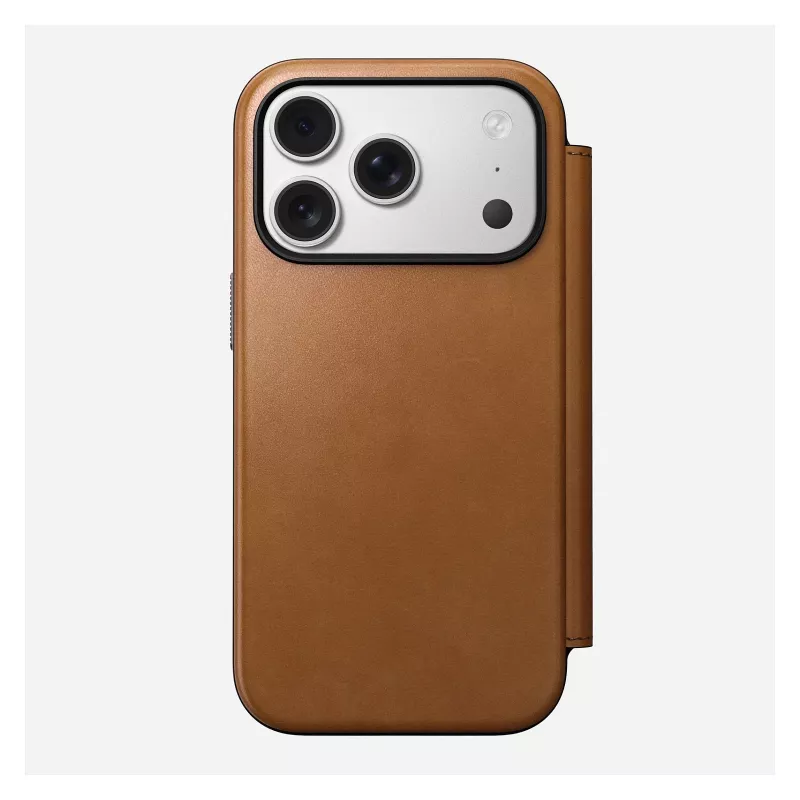 Folio-Hülle Nomad Modern Leather Folio für iPhone 17 Pro, Leder + Aluminium, 6,3 Zoll (16 cm), Tan, 3 Kartenfächer