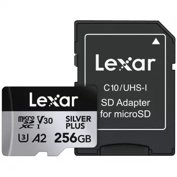 Speicherkarte microSD 256GB C10 A2 U3 V30 205/150MB/s Silver Plus
