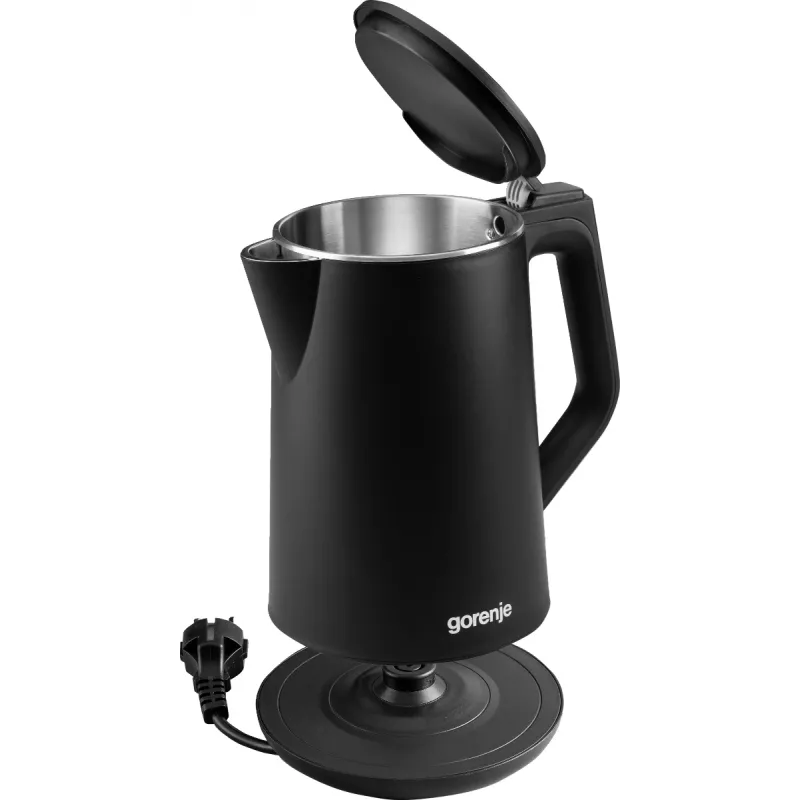 Elektrischer Wasserkocher Gorenje K15DWBK – 1,5 L, 2200 W, schwarz, Tastensteuerung, 360°-Basis