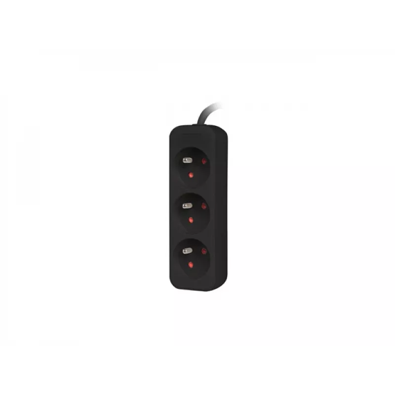 Steckdosenleiste 1,5 m, schwarz, 3 Steckdosen, Kabel aus massivem Kupfer