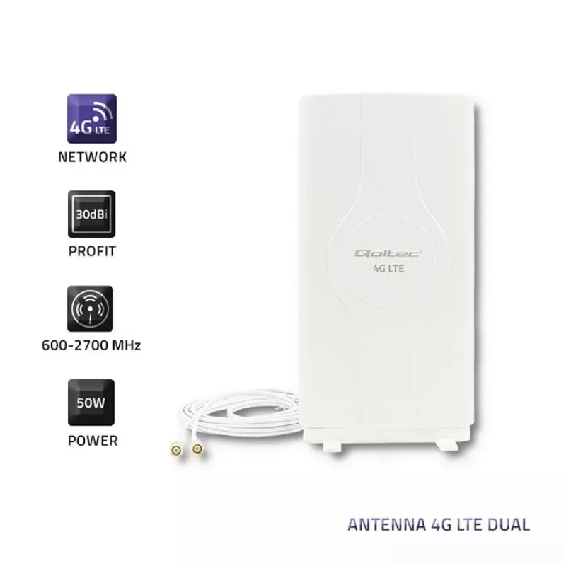 Rundstrahlantenne QOLTEC 57013, 0,6–2,7 GHz, 30 dBi, vertikale Polarisation, 50 Ω, weißes ABS-Gehäuse