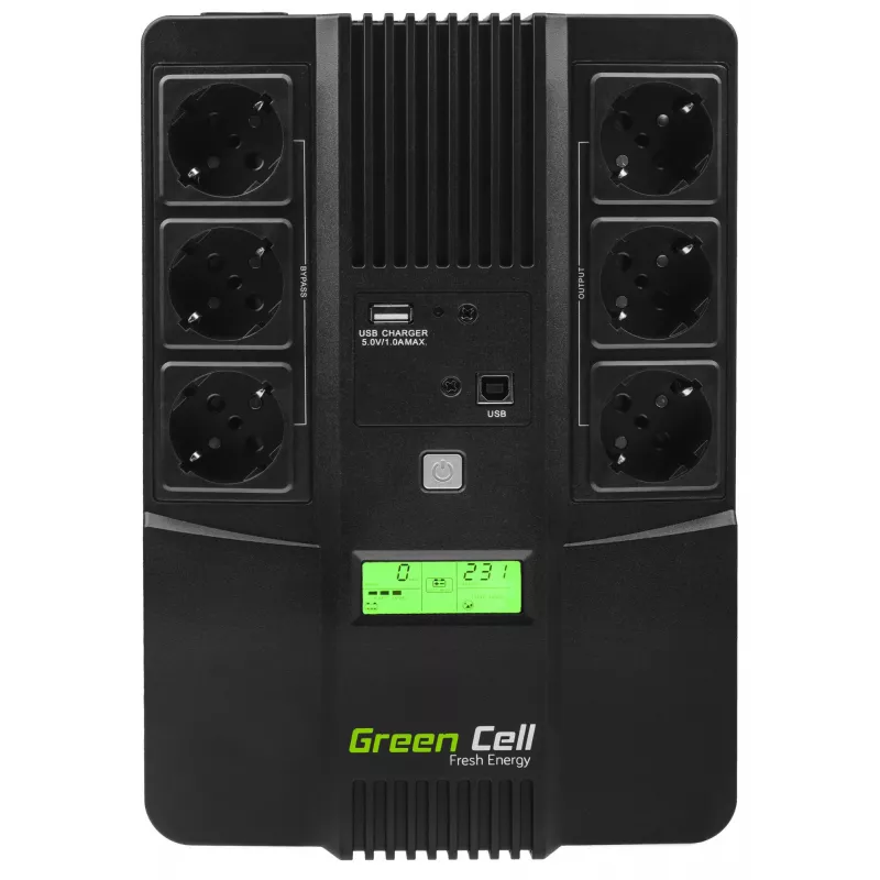 Unterbrechungsfreie Stromversorgung Grün Cell UPS06, Line-Interactive 600 VA (360 W), 6 AC-Ausgänge, LCD, USB, RJ-45, 12 V 7 Ah Batterie