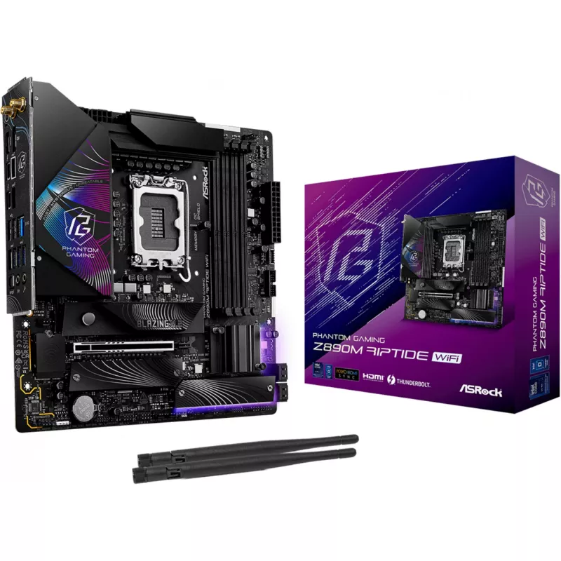 Motherboard ASRock Phantom Gaming Z890M Riptide WiFi — Intel Z890, LGA1851, microATX, DDR5, 4x DIMM, 256GB, Wi‑Fi 6E, 2.5Gb LAN