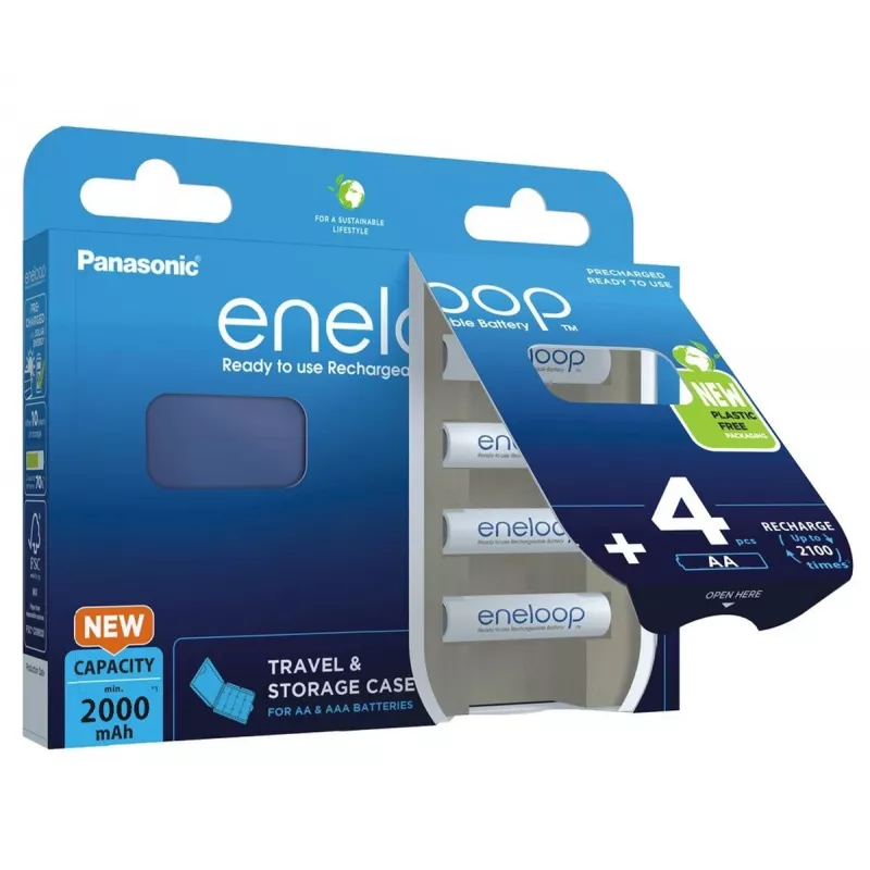 Akkus PANASONIC ENELOOP AA 2000 mAh 4 Stück + Etui (BK-3MCDE/4CP+CASE)