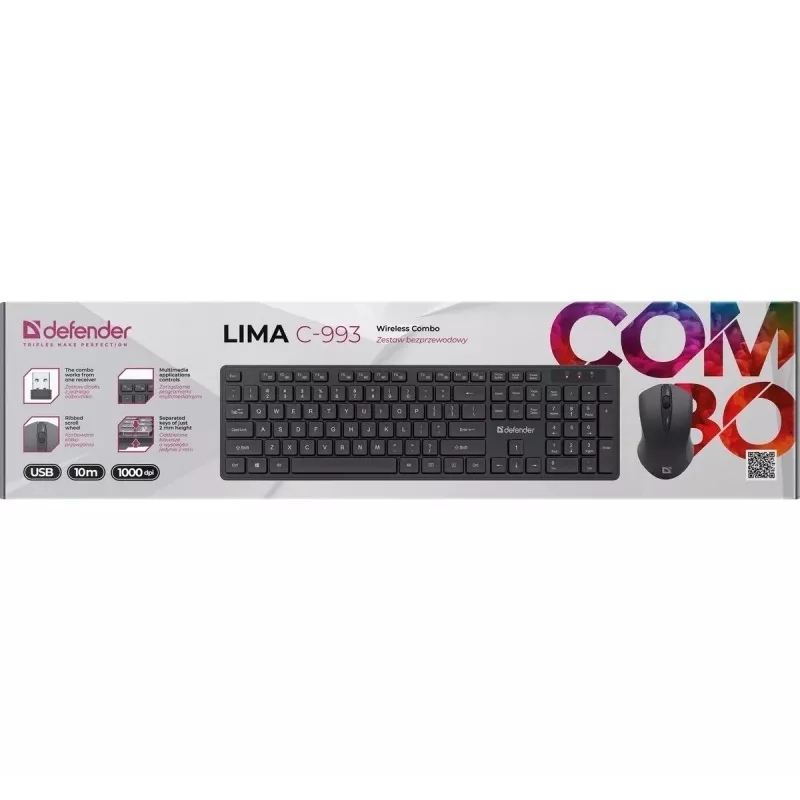 Kabelloses Tastatur- und Maus-Set DEFENDER C-993 RF 45996 — RF-Verbindung, kompaktes Layout
