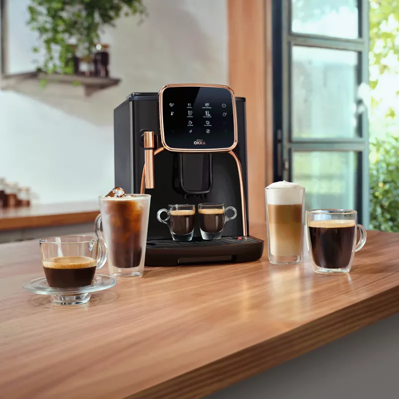 Okka Espresso Pro, Vollautomat Schwarz/Bronze, 1450 Watt