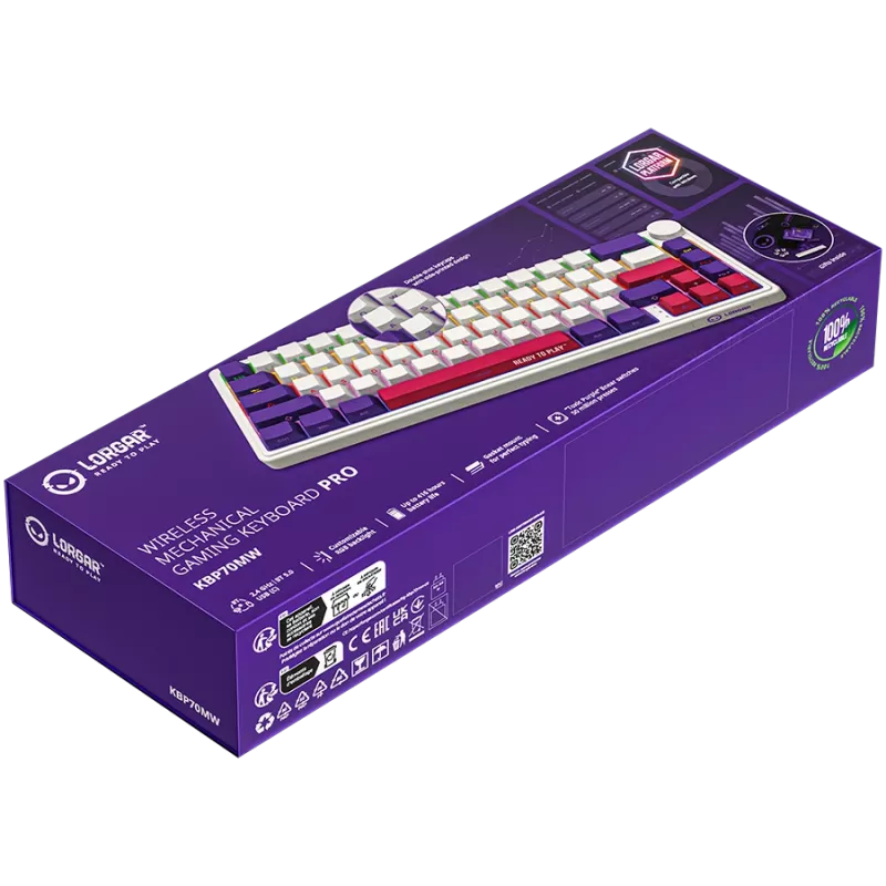 LORGAR KBP70MW, Kabellose 65% Mechanische Gaming-Tastatur Pro, Weiß, EN-Layout