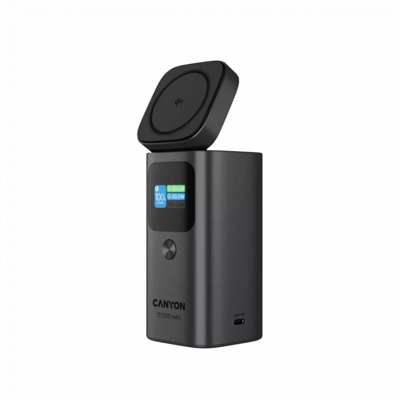 CANYON Qi2 magnetische Powerbank OnPower 150 15000mAh Aluminium Dunkelgrau
