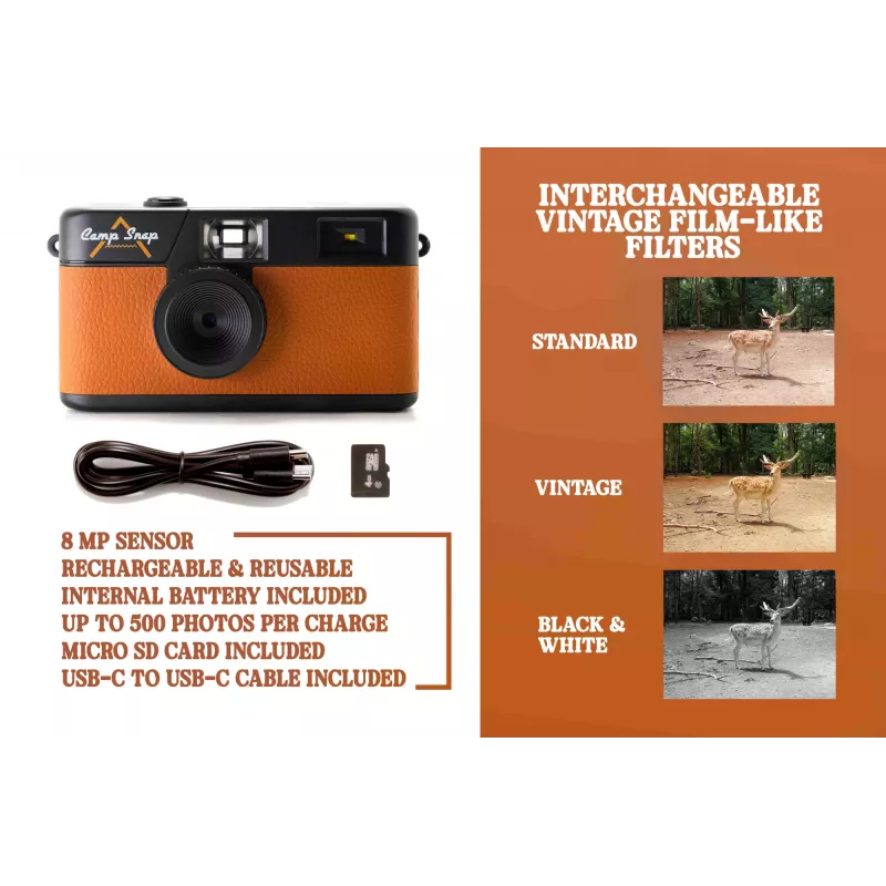 Displaylose Digitalkamera Camp Snap CS-V105-BR-JP — Braune Kompaktkamera ohne Display