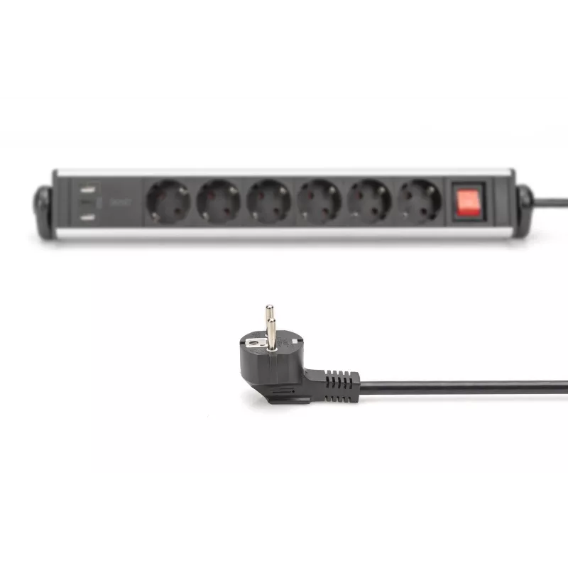 Digitus 6-fach Büro-Steckdosenleiste mit 3x USB-Anschlüssen 1,5 m Kabel