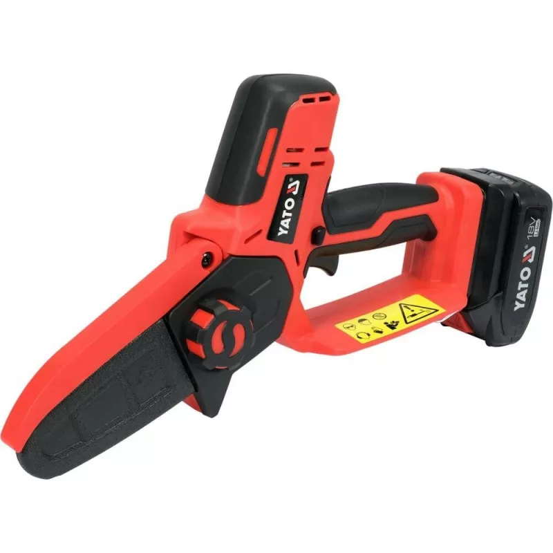 Akku-Kettensäge YATO YT-828135 — 18V Li-Ion 2Ah, 10 cm Schiene, 3200 U/min, 4,8 m/s Kettengeschwindigkeit, 26 Glieder