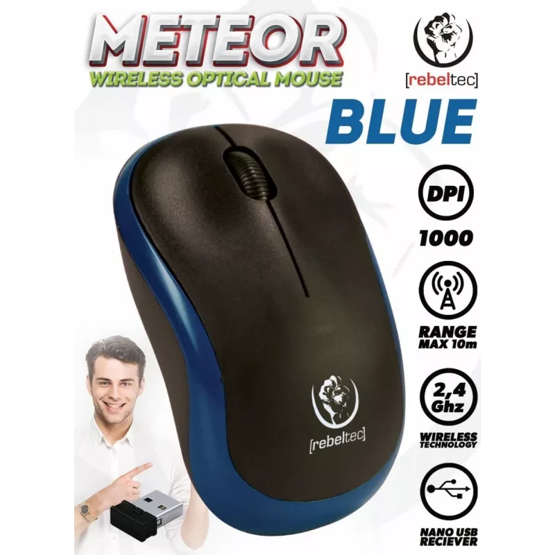 Kabellose optische Maus Rebeltec METEOR blau RBLMYS00048 USB