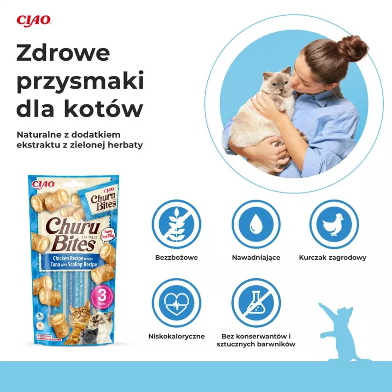 INABA Churu Bites Huhn mit Thunfisch und Jakobsmuscheln - Katzenleckerli - 3x10 g