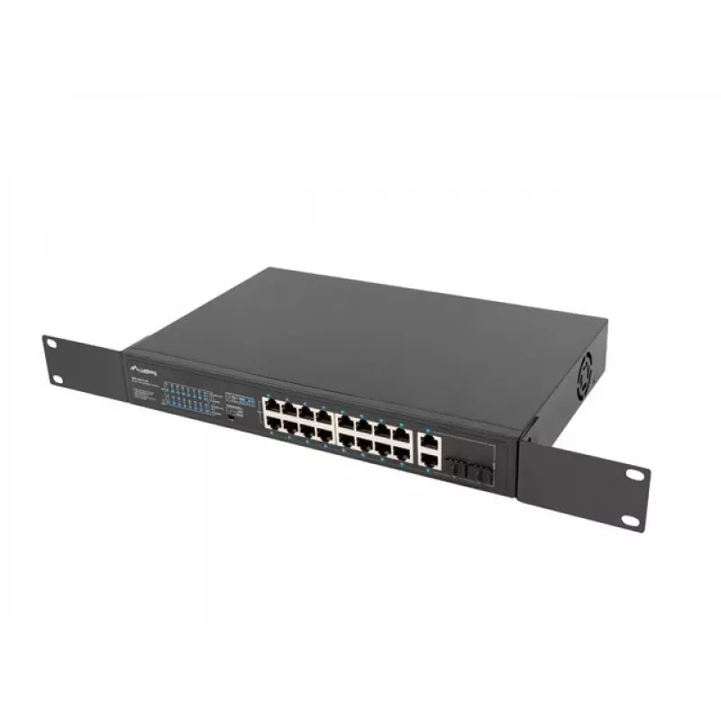 Unmanaged Switch LANBERG RSFE-16P-2C-250 — 18-Port Gigabit, 16x PoE+ (30W), 2x SFP, 250W, 1U, Metall, Rackmontage