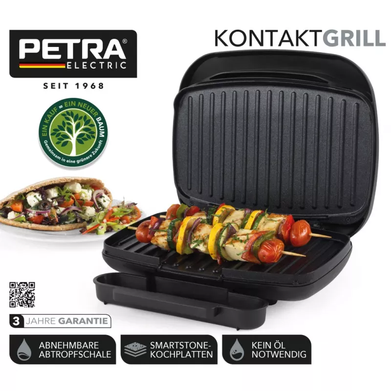 Elektrogrill Petra PT4366MBLKVDE schwarz mit Antihaftbeschichtung und einstellbarer Temperatur