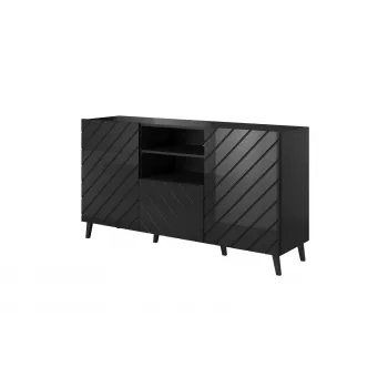 Kommode cama meble ABETO 150x42x82 cm, Hochglanz Schwarz, MDF-Rahmen, 1 Schublade