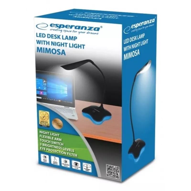 Tischlampe ESPERANZA ELD105K MIMOSA — LED-Schreibtischlampe mit Nachtlicht, schwarz