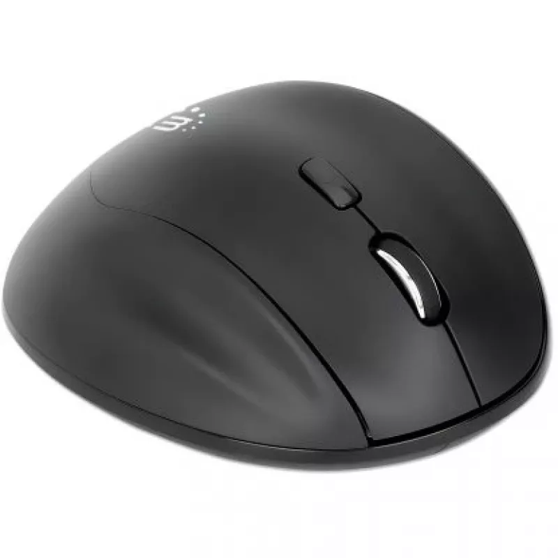 Manhattan Ergonomische kabellose Maus, rechtshändig, einstellbare 800/1200/1600 dpi, 2,4 GHz (bis zu 10 m), sechs Tasten mit Scrollrad, Combo-USB-A- und USB-C-Empfänger, Schwarz, AA-Batterie (enthalten), drei Jahre Garantie