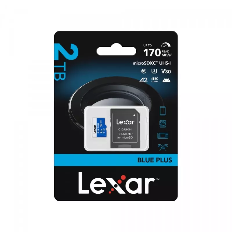 MicroSDXC-Speicherkarte Lexar BLUE PLUS 2 TB UHS‑I, 170 MB/s, U3 V30, wasserdicht