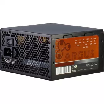INTER TECH Argus APS-720W - Netzteil (115-230 V, 20+4 Pin ATX, 47-63 Hz, 12V1,+12V2,+3.3V,+5V,+5Vsb,12V, Aktiv, ATX, Schwarz)