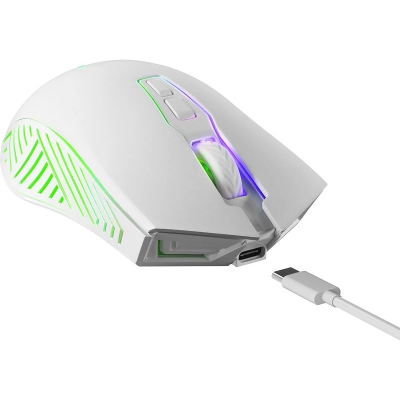 Kabellose Gaming-Maus DEFENDER Pandora White – beidhändig, 3200 DPI, 6 Tasten, programmierbar, optisch, USB
