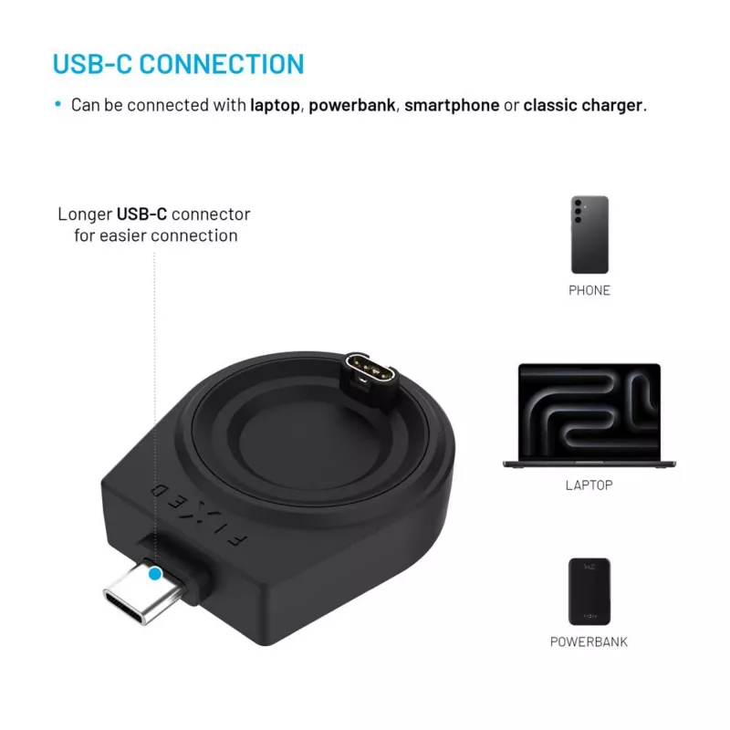 USB-C Ladeadapter FIXED für Garmin Fenix/Epix/Venu/Vívoactive – kompatible Modelle aufgelistet