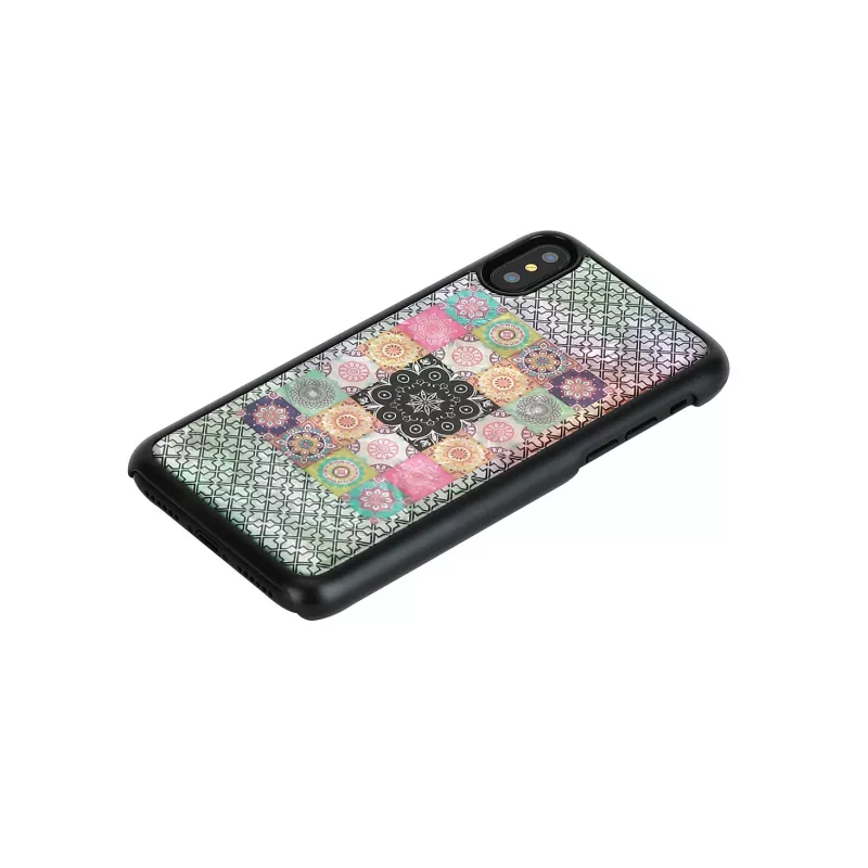 Smartphone-Hülle iKins für iPhone XS / XS S — Flower Garden-Design, schwarz
