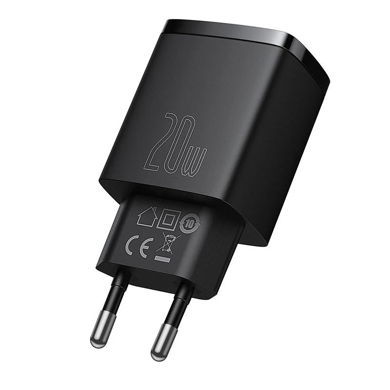Indoor USB-Schnellladegerät Baseus CCXJ-B01 – 2 Ports (USB-C PD 20W + USB-A QC3.0 18W), 100–240 V, Schwarz