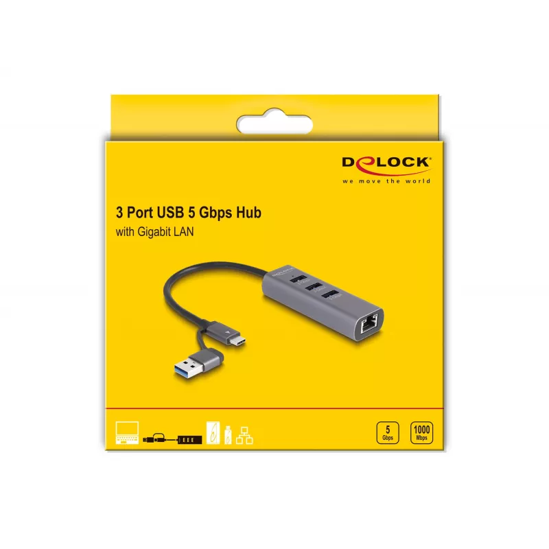 DeLOCK 64282 Laptop-Dockingstation & Portreplikator Kabelgebunden USB 3.2 Gen 1 (3.1 Gen 1) Type-C Grau (64282)
