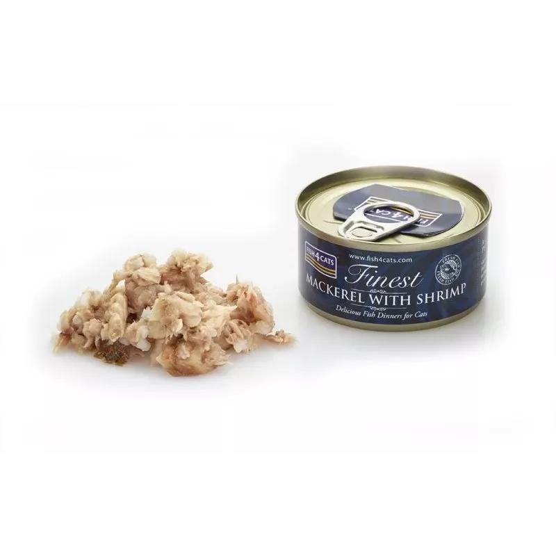 Nassfutter für Katzen FISH4DOGS Makrele mit Garnele 70 g — ausgewachsene Katzen, Fischgeschmack, Dose, glutenfrei