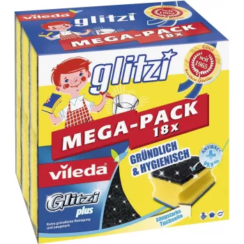 Reinigungsschwamm VILEDA Glitzi plus MEGA-PACK 18x — Scheuerschwamm-Set für Geschirr und Oberflächen