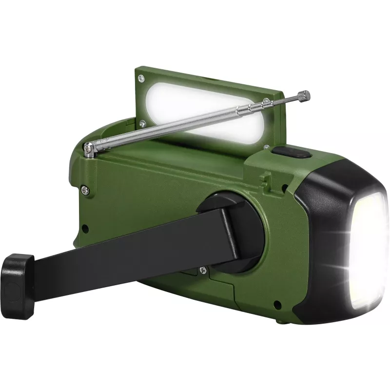 Tragbares UKW/MW-Radio SENCOR SRD1000SCLGR mit Bluetooth, Solar-/Kurbel-/USB-C-Ladung, 2000-mAh-Akku, IPX4, LED-Leuchten