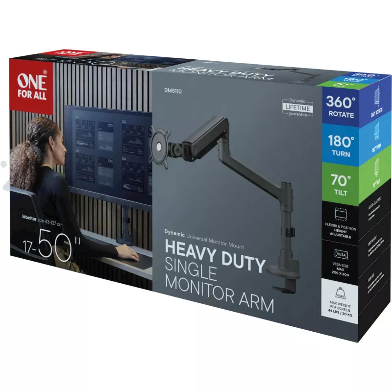 Universelle Hochleistungs-Monitorhalterung DM 5110 Single Heavy Duty, Monitorhalterung schwarz, für 43 - 127cm (17 - 50) Monitor
