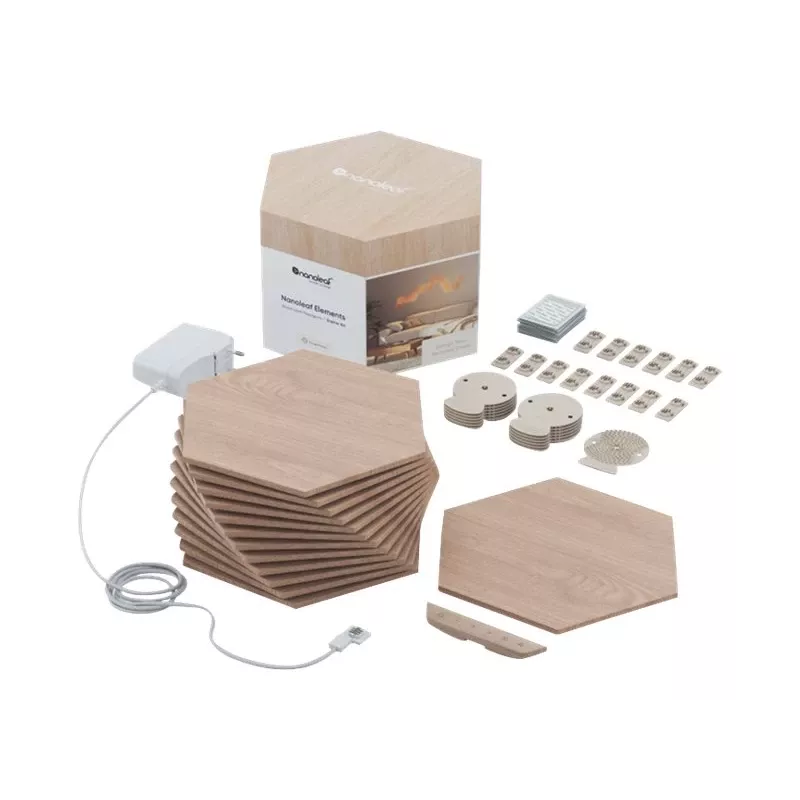 Nanoleaf | Elements Wood Look Hexagons Starter Kit (13 Panels) | Kaltweiß + Warmweiß
