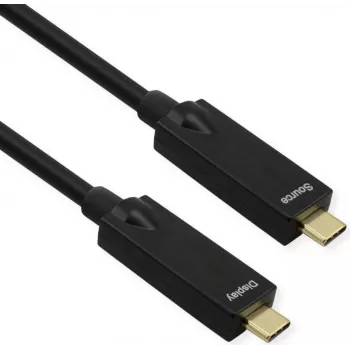 ROLINE USB 3.2 Gen 2 Kabel, AOC, C-C, ST/ST, 10Gbit/s, 4K60Hz, PD (Power Delivery) 60W, schwarz, 15 m