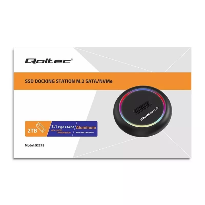 M.2 SSD-Dockingstation QOLTEC 52275 für SATA- und NVMe-Laufwerke, USB-Anschluss